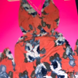 orange and blue floral jumpsuit